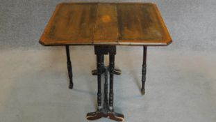 An Edwardian inlaid drop flap Sutherland table. H.64 W.56 D.55cm