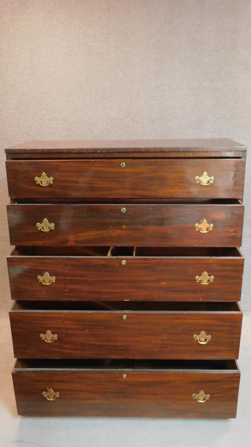 A 19th century mahogany tall chest of five graduating long drawers. 136x114x47cm - Image 2 of 5