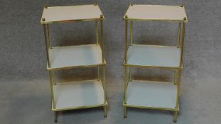 A pair of brass framed three tier etageres. H.78 W.41cm