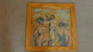 A watercolour, figures, framed and glazed Henryk Gotlib, label verso. 53x53cm