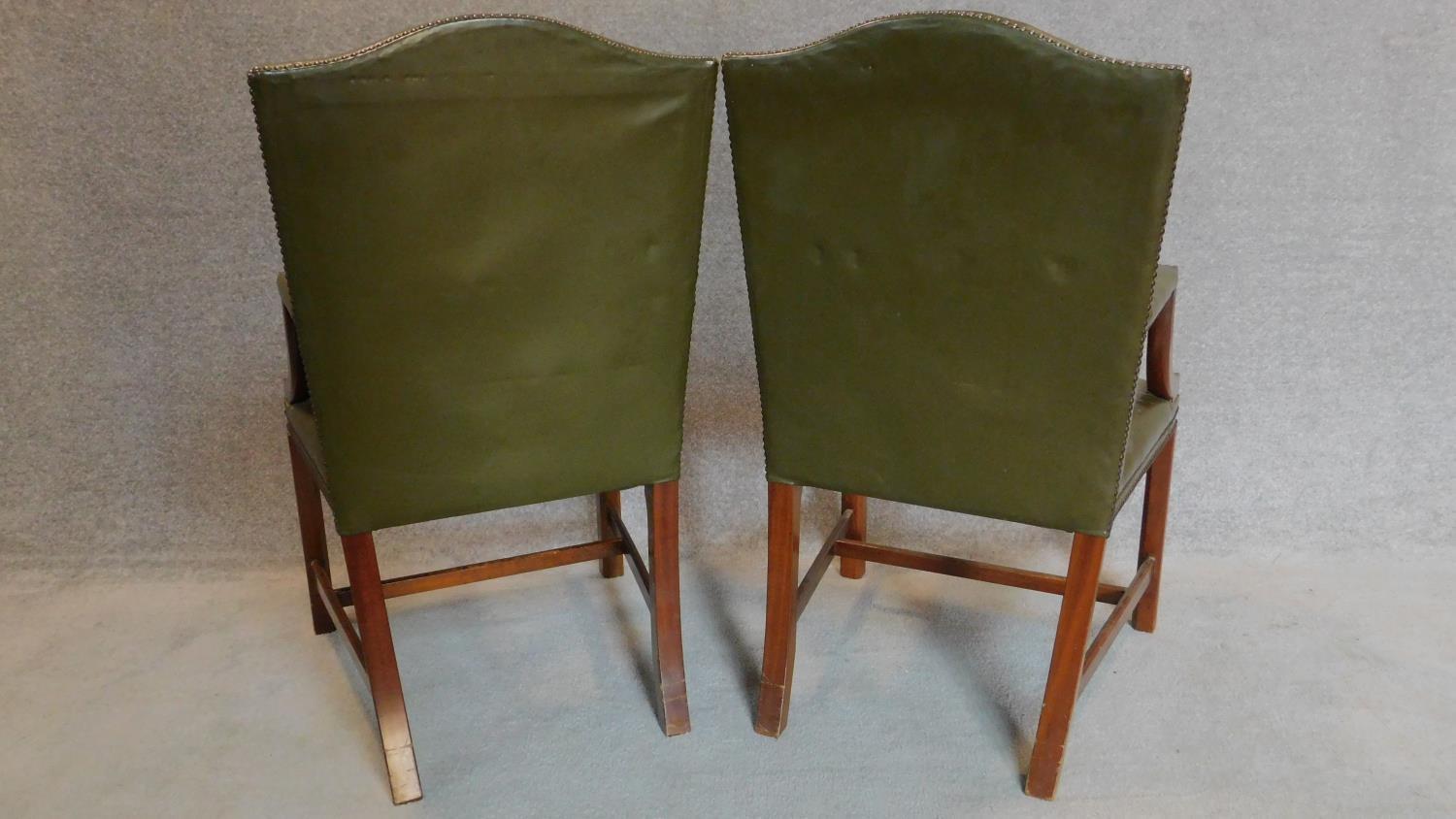 A pair of Georgian style mahogany Gainsborough chairs in green leather upholstery. H.105cm - Image 3 of 6