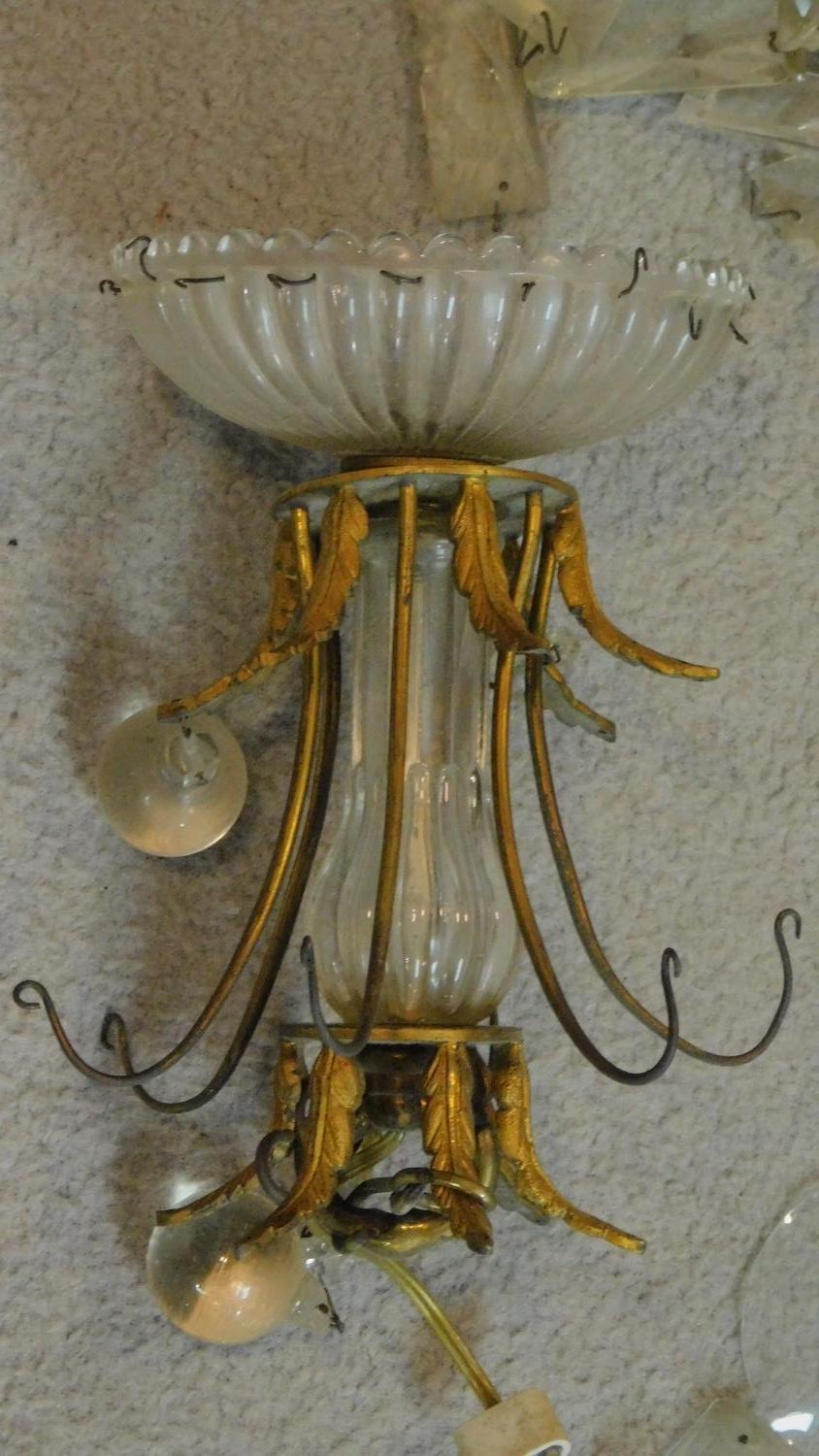 A crystal ceiling chandelier and two other similar light fittings. (A/F and in need of repair, not - Image 6 of 12