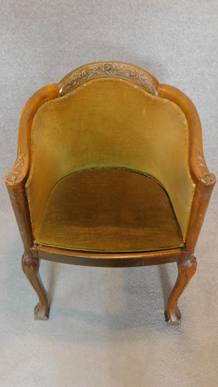 A pair of mid 20th century Queen Anne style walnut tub chairs on cabriole supports. H.84cm - Image 2 of 9