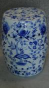 A Chinese blue and white barrel form garden seat. H.46x32cm