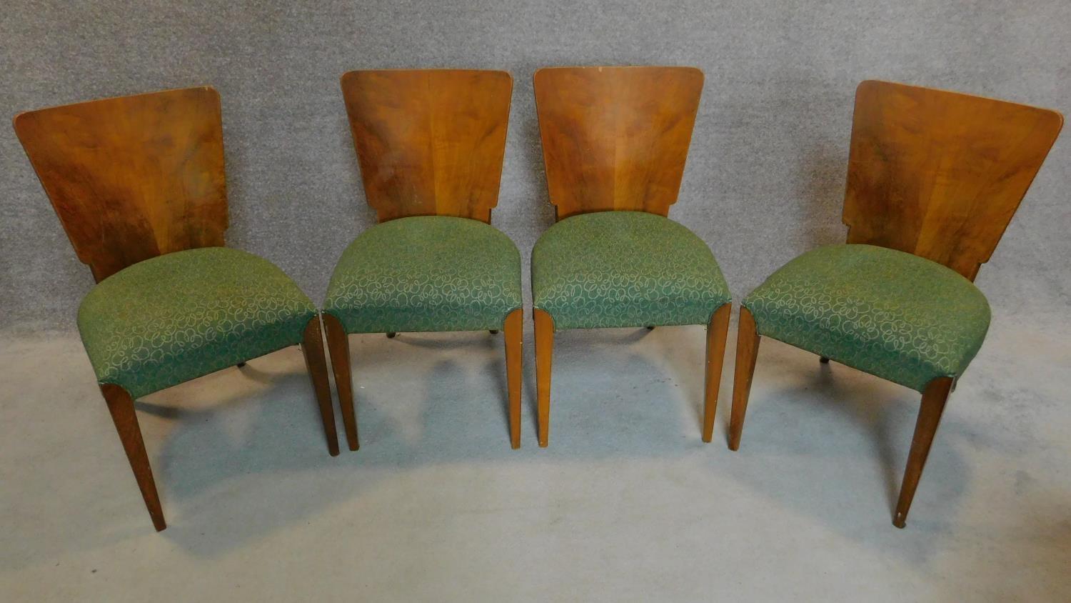A set of four Art Deco burr walnut dining chairs. H.82cm
