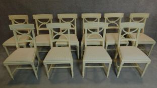A set of ten white painted Georgian style dining chairs. H.86cm