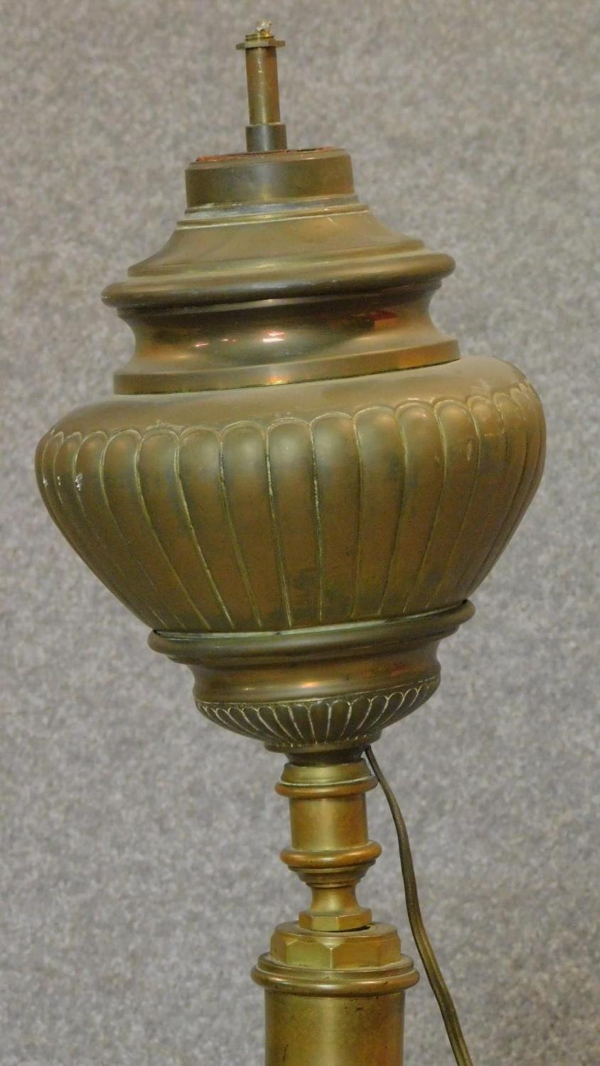 A 19th century brass floor standing oil lamp converted to electricity. H.140cm - Image 3 of 5