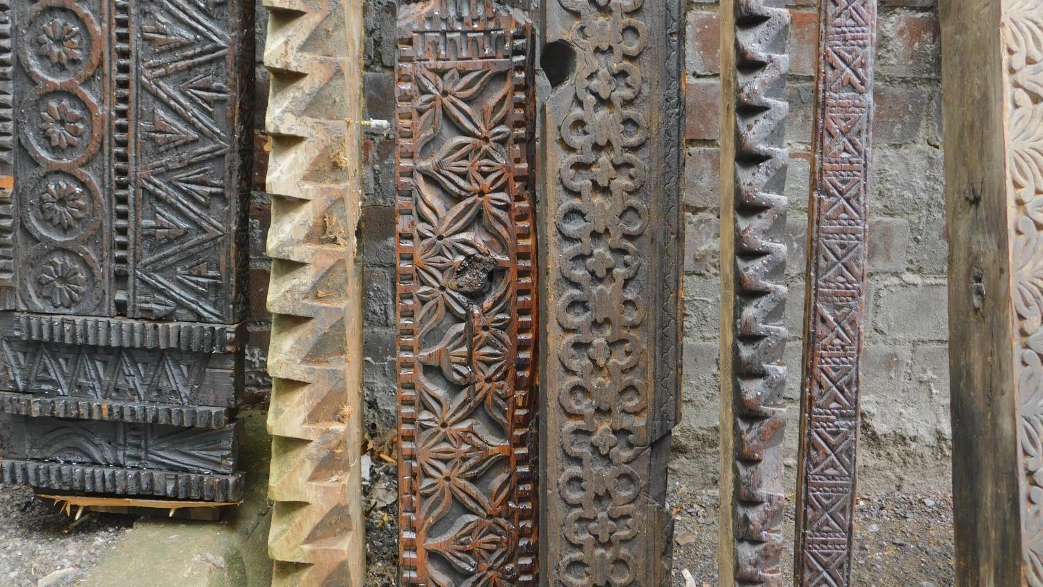 A miscellaneous collection of eight carved antique columns and panels from the Kafiristan region - Image 4 of 4