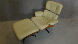 An Eames style armchair with matching stool. H.85 (armchair)
