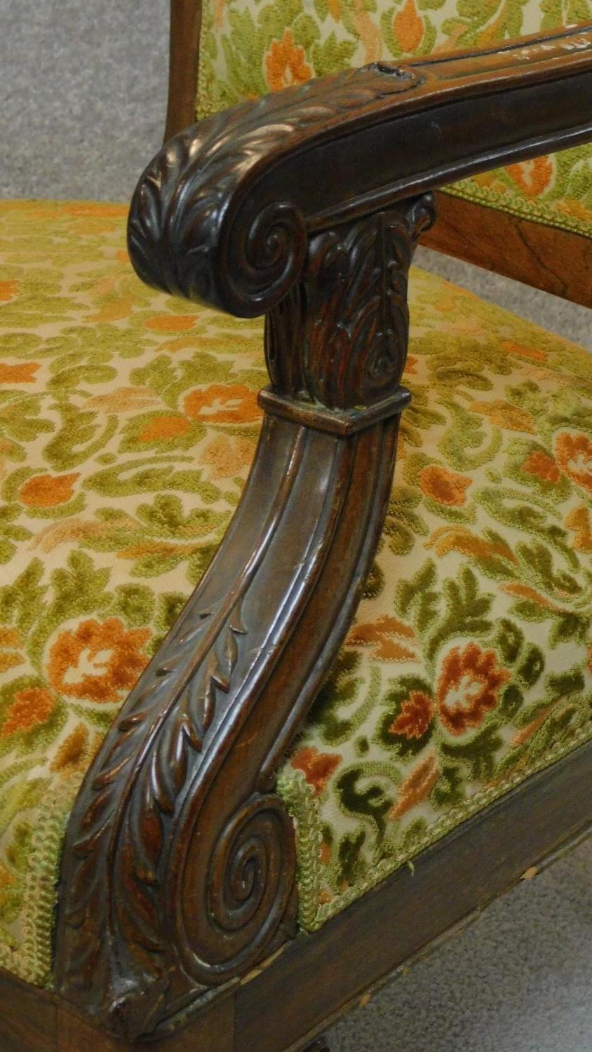 A pair of carved mahogany armchairs on cabriole supports. H.200cm (one back rail is loose) - Image 6 of 10