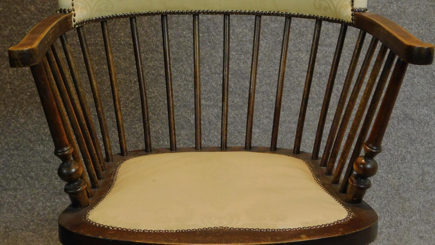 A late 19th century Arts and Crafts Shoolbred armchair, label to base. H.123cm - Image 4 of 8