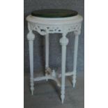 A white painted Louis XVI style marble topped occasional table. 77x47cm