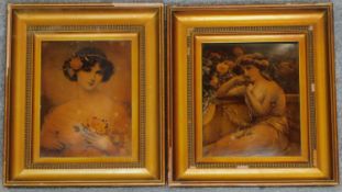 A pair of late 19th century pre raphaelite style gilt framed prints. 40x33cm