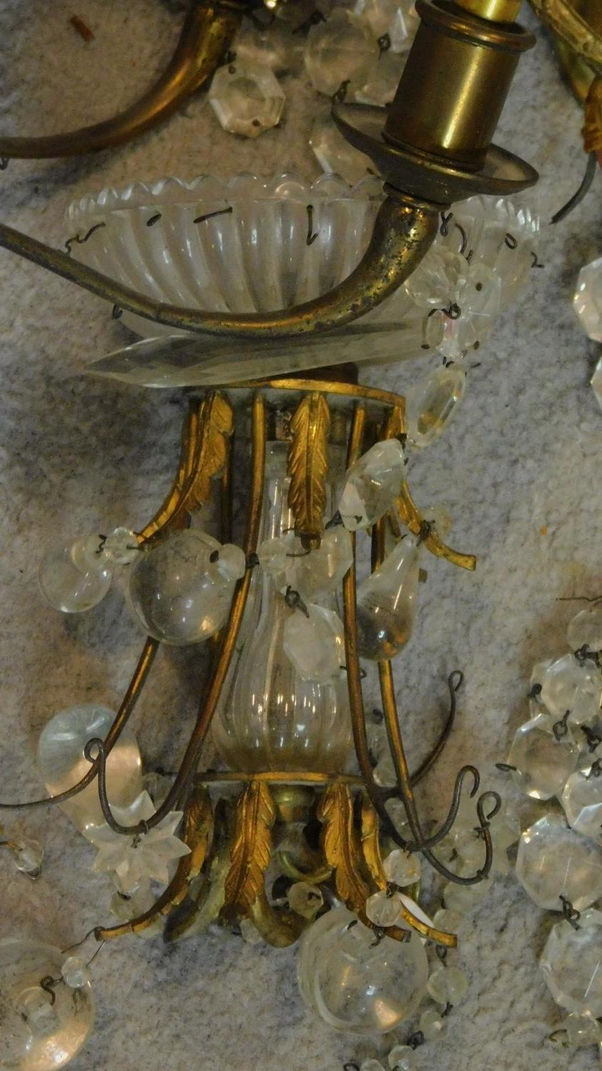 A crystal ceiling chandelier and two other similar light fittings. (A/F and in need of repair, not - Image 5 of 12