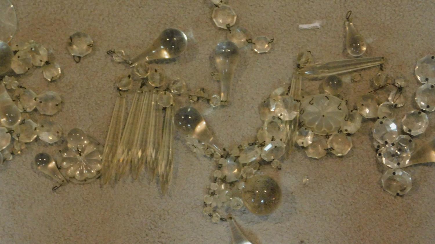 A crystal ceiling chandelier and two other similar light fittings. (A/F and in need of repair, not - Image 8 of 12