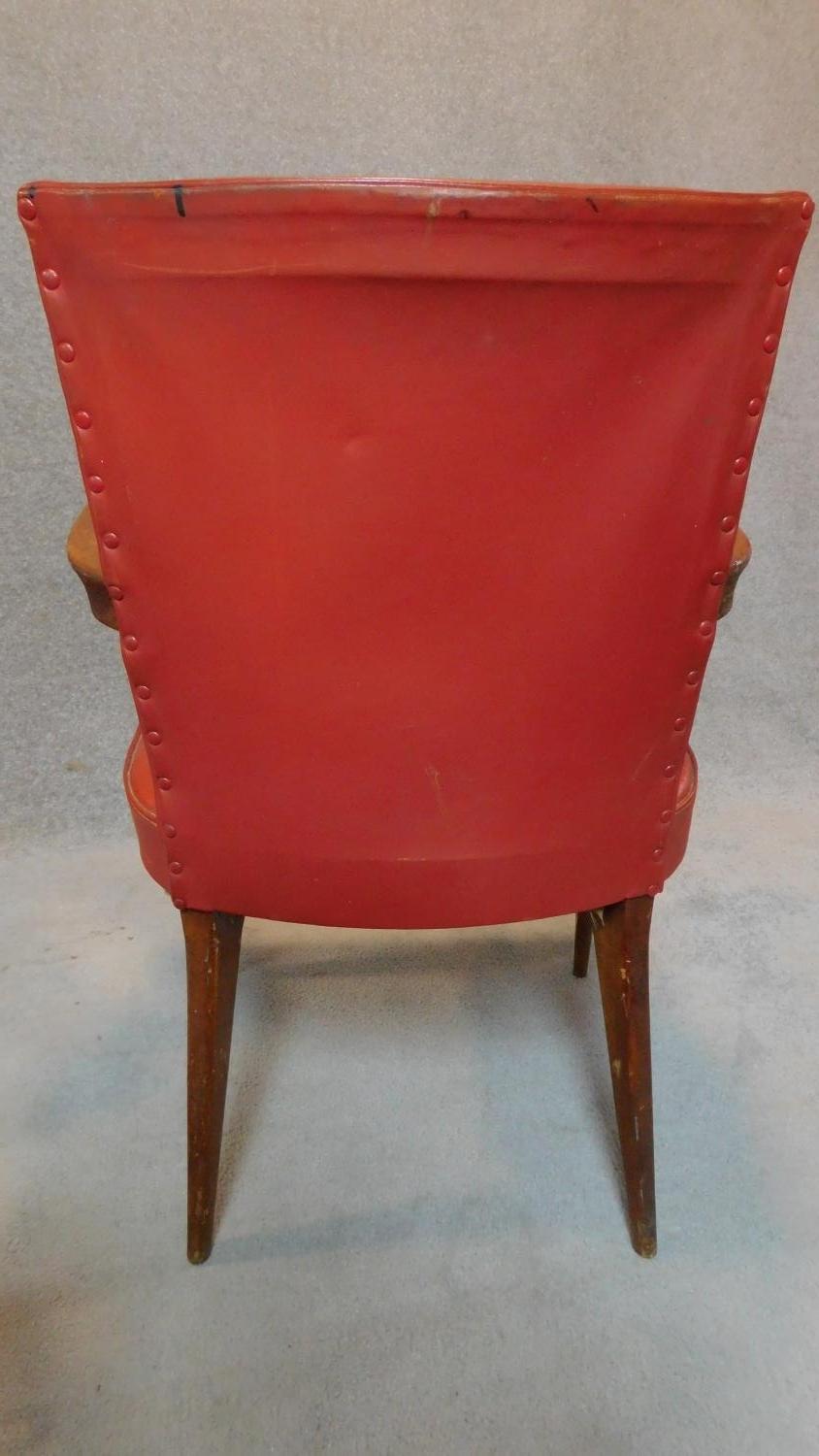 A pair of mid century teak red leather upholstered desk chairs. H.85cm - Image 3 of 6