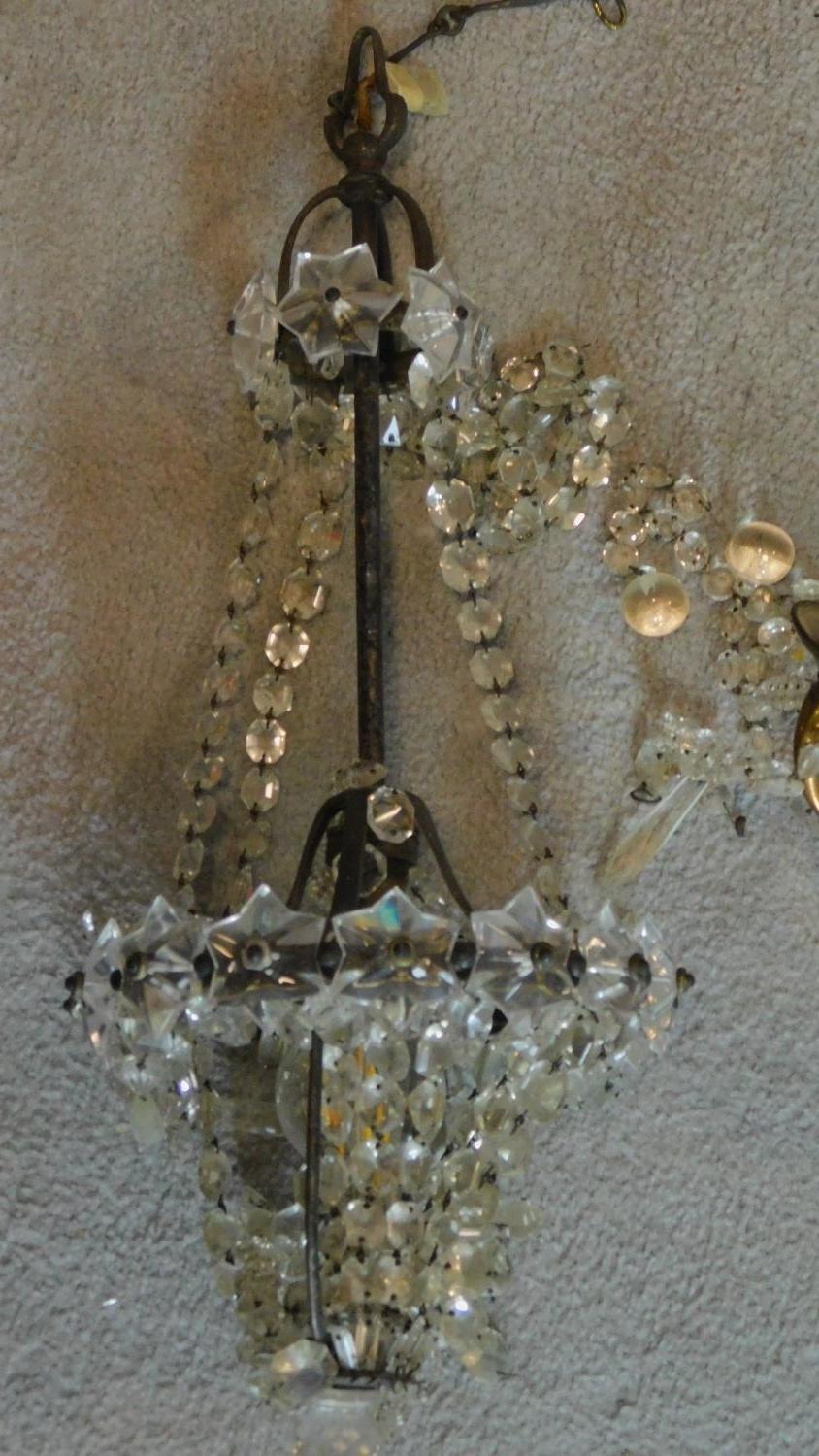 A crystal ceiling chandelier and two other similar light fittings. (A/F and in need of repair, not - Image 4 of 12