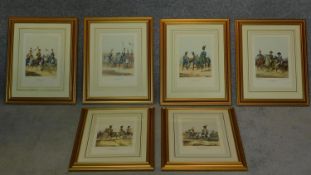 A set of six gilt framed and glazed prints of 19th century cavalry officers. 59x48cm