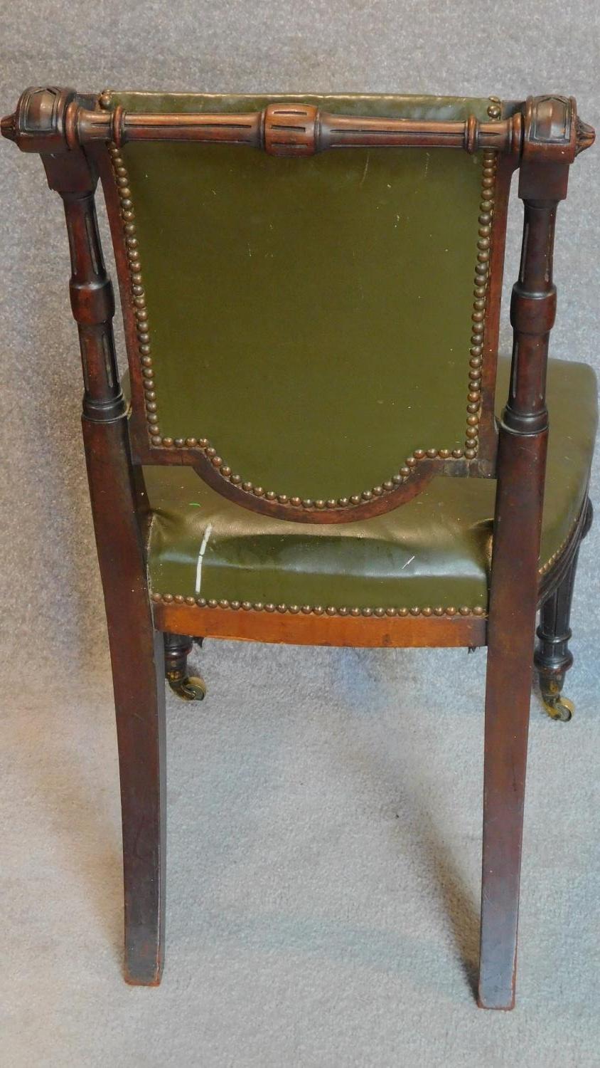 A set of seven late Victorian carved mahogany dining chairs in the Gillow's manner upholstered in - Image 9 of 10