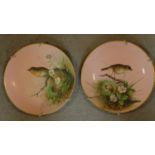 A pair of 19th century hand painted wall plates retailed by Apsley Pellat and Co. 24x24cm