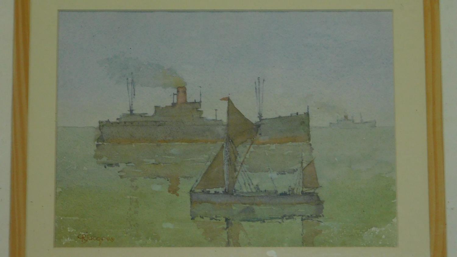 A framed and glazed watercolour, ships at sea and another similar. 49x39 - Image 2 of 6