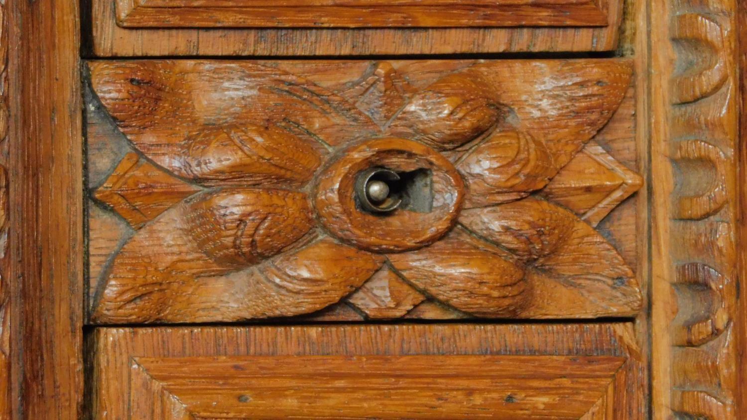 A 19th century Flemish style oak carved cabinet fitted doors and drawers. 100x155x44cm - Image 11 of 11