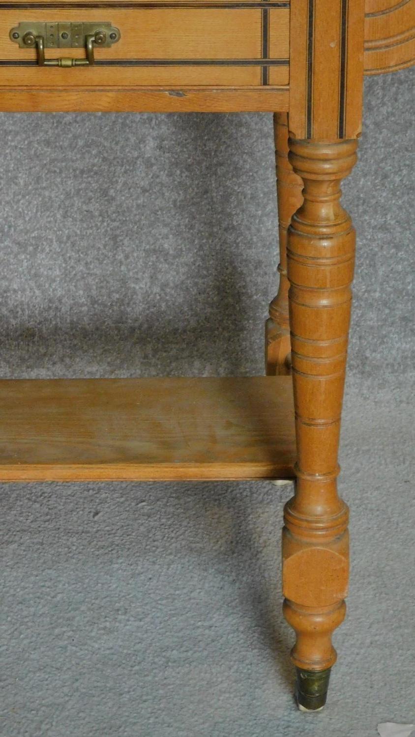 A Victorian Ash aesthetic style dressing table on turned stretchered supports united by undertier. - Image 3 of 4