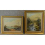 A pair of framed 19th century oils on canvas, riverscape and seascape, both indistinctly signed.