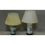 Two Chinese table lamps with bird and flower decoration. H.57cm