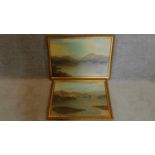 Two gilt framed oils on board, titled Kilchurn Castle on the Banks of Loch Awe, and Steam Yachts