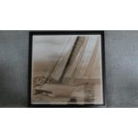 A large framed and glazed photographic copy, vintage sailing yacht, signed. 107x107cm