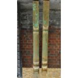 A pair of antique Indian carved, gilded and painted pillars. 209x16cm (largest)