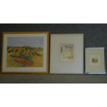 A framed and glazed watercolour, Spanish landscape, a signed watercolour, architectural ruins and