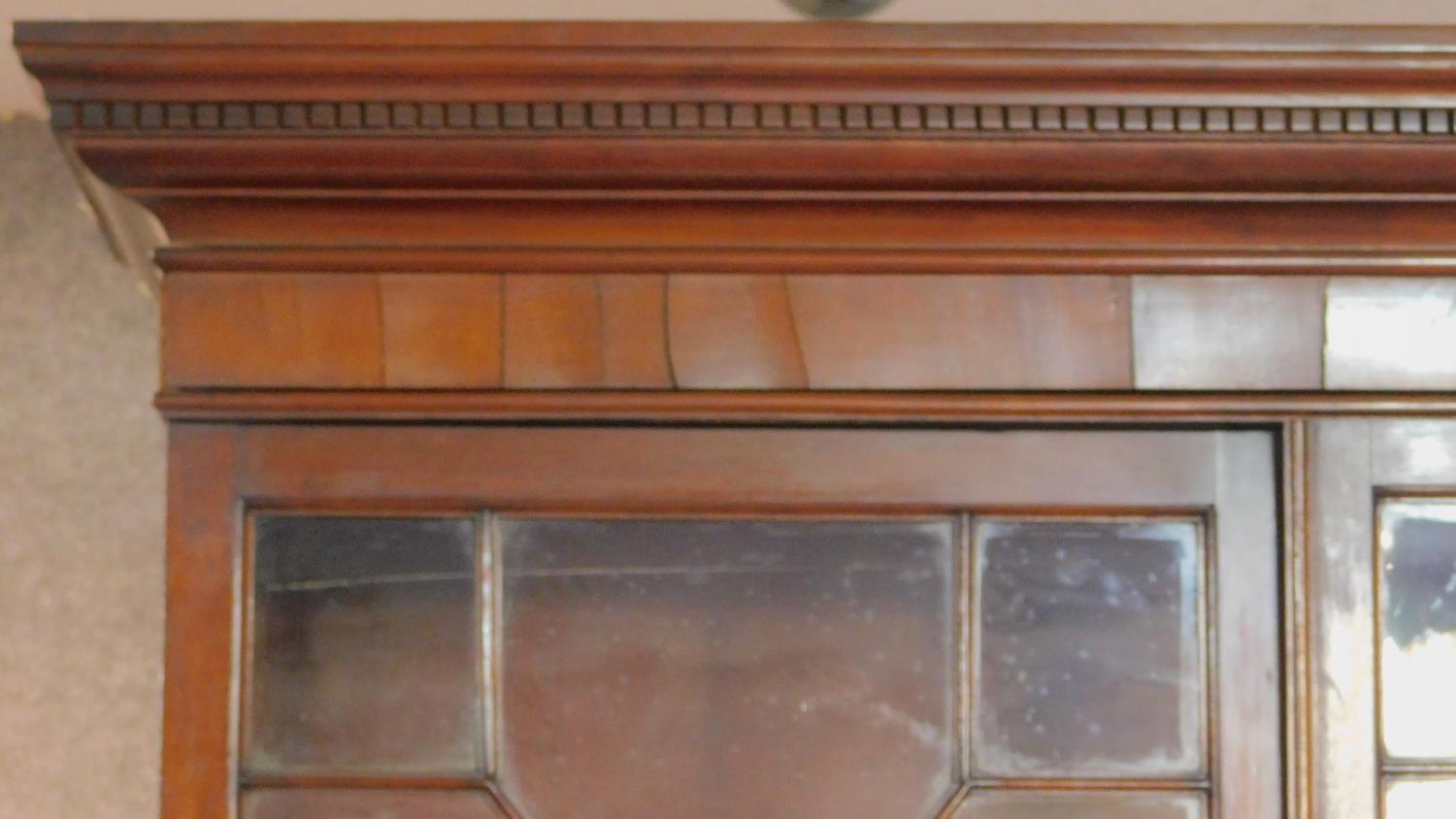 A Georgian mahogany bureau bookcase, the astragal glazed upper section above fall front revealing - Image 5 of 14