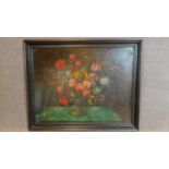 A 19th century oil on canvas, Dutch style vase of flowers in ebonised frame. 85x105cm