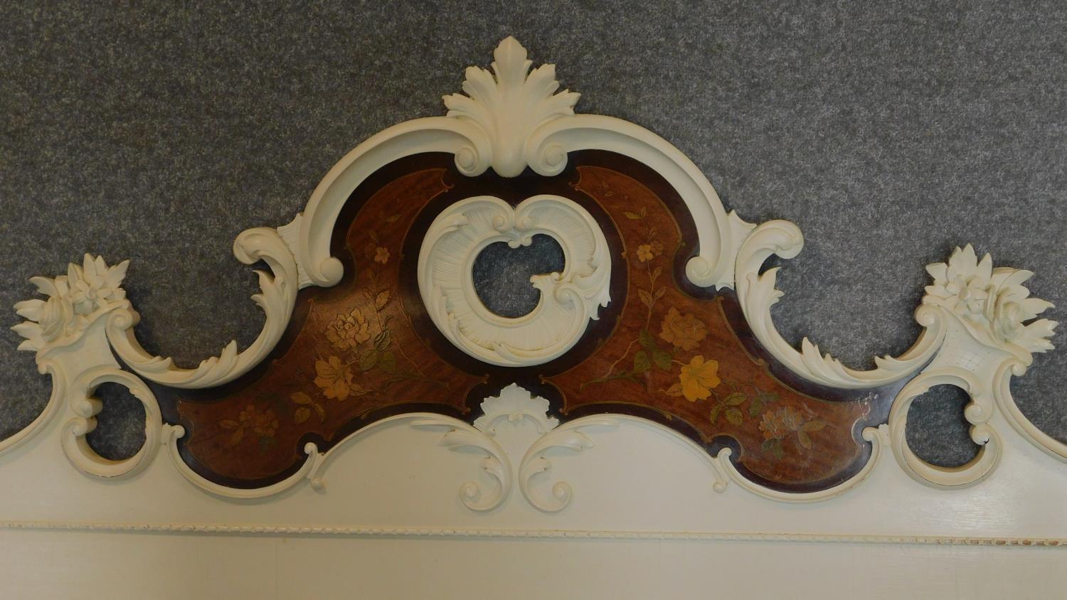 An ornate floral inlaid and painted large sized headboard. 100x227cm - Image 2 of 7