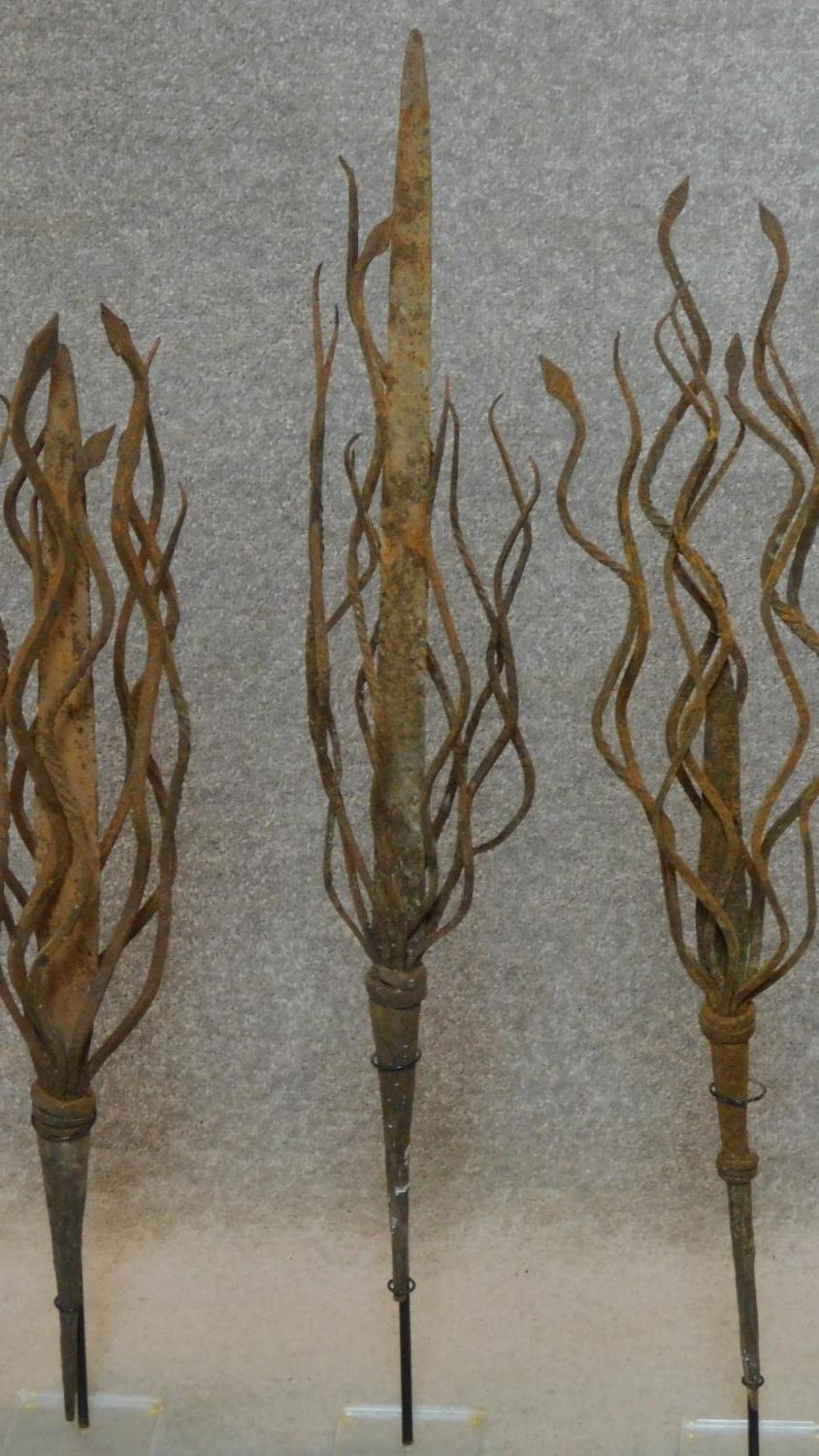 A set of eight decorative wrought metal foliate stands. H.80cm (tallest) - Image 2 of 6
