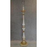 A white painted and gilt French style standard lamp. H.175cm