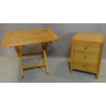 A small three drawer chest and a folding garden table. H.65 W.77 D.77cm (table)