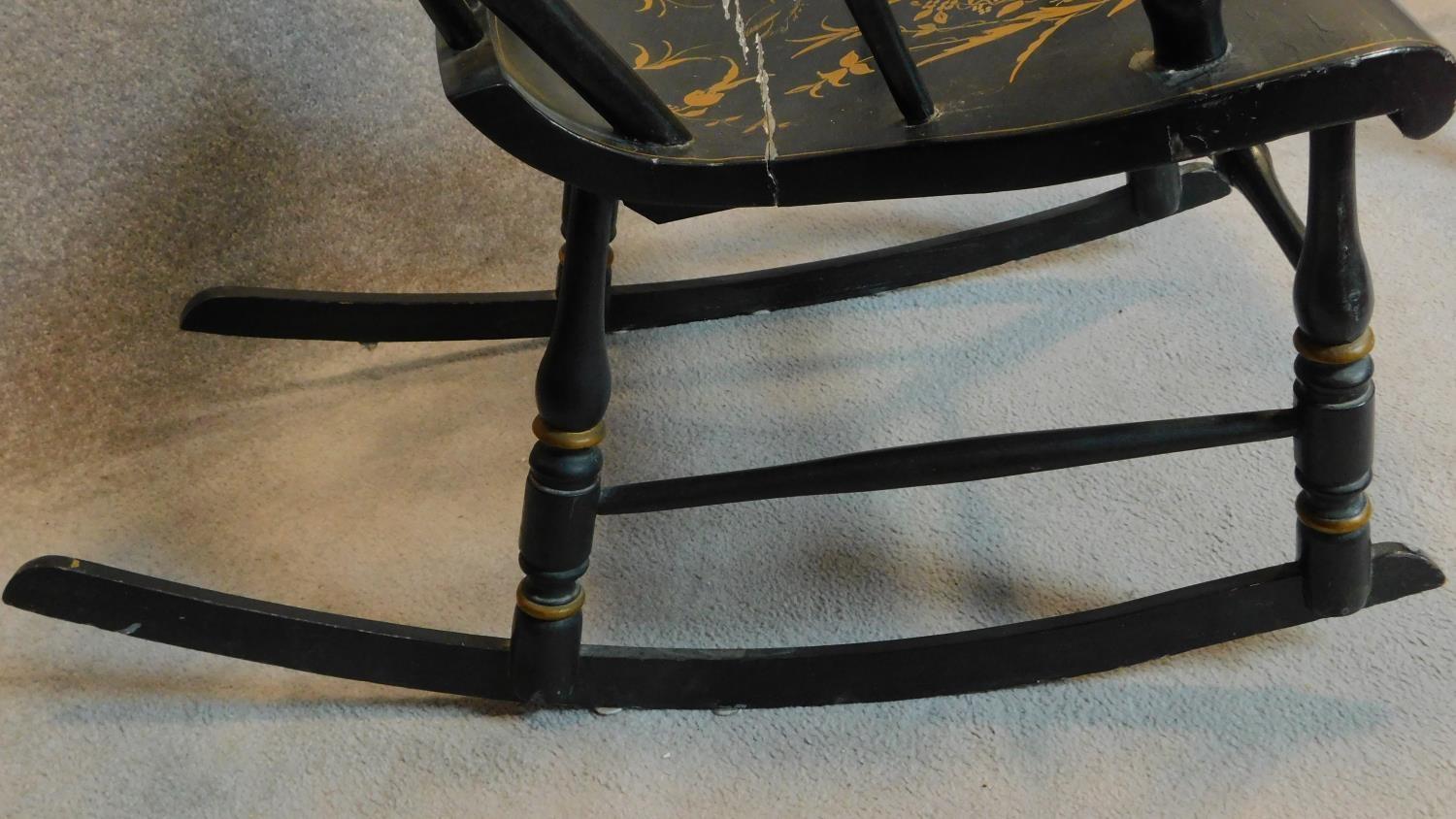 A 19th century ebonised and gilt painted rocking chair. H.113cm - Image 6 of 8