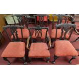 A set of six 19th century mahogany carved Chippendale style dining chairs to include one elbow