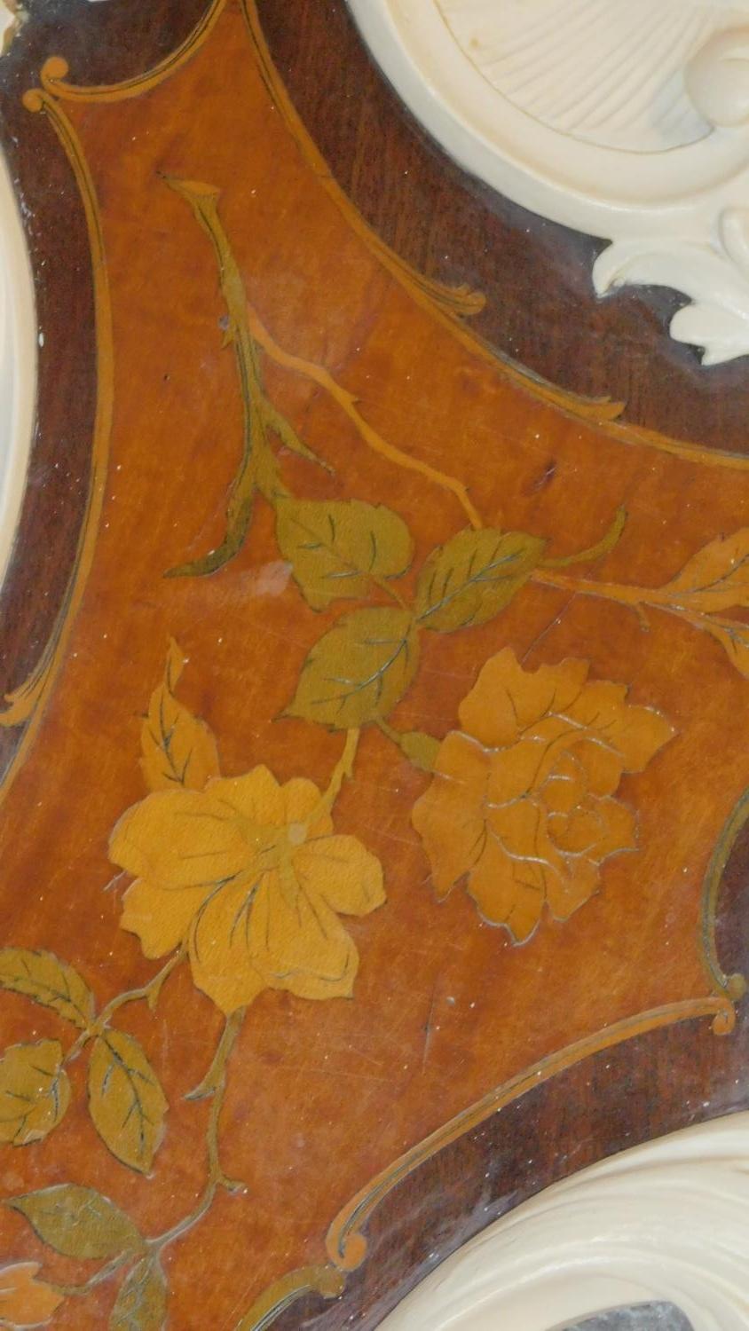 An ornate floral inlaid and painted large sized headboard. 100x227cm - Image 3 of 7