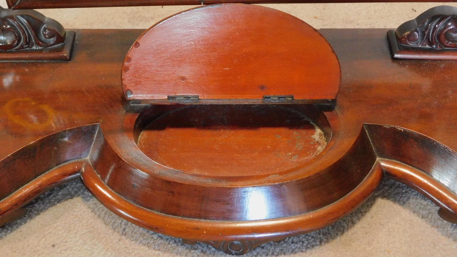 A Victorian mahogany swing toilet mirror on base fitted lidded jewellery box. H.90cm - Image 4 of 7