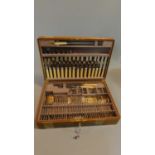 A Mappin and Webb silver plated canteen of cutlery in a fitted oak case H.11 W.49 D.33cm (complete)