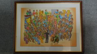 A large framed and glazed print, The Orchestra, signed by the artist. 83x106cm