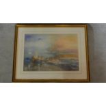 A large framed and glazed print, Turner's Folkestone from the sea. 75x95cm