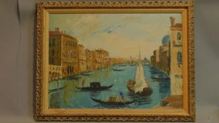 A gilt framed impressionist style oil on board, Venetian canal scene. indistinctly signed. 79x60cm