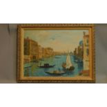 A gilt framed impressionist style oil on board, Venetian canal scene. indistinctly signed. 79x60cm