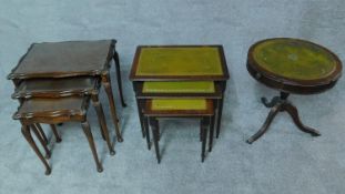 A Georgian style nest of tables, a similar nest of tables and a similar drum table. (3)