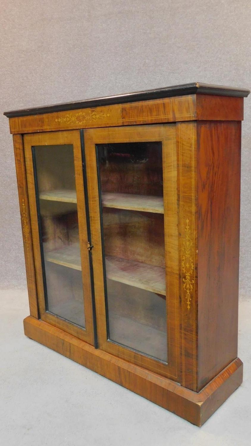 A Victorian two door walnut pier cabinet with satinwood Arabesque inlay. H.99 W.91 D.30cm - Image 3 of 6